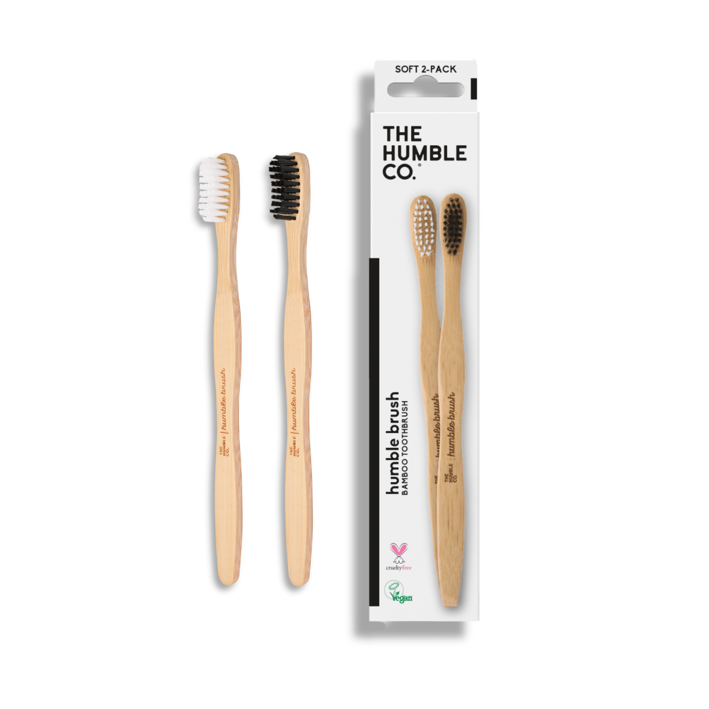 Humble Brush Adult - black/white, soft bristles 2 - pack - humble - usa