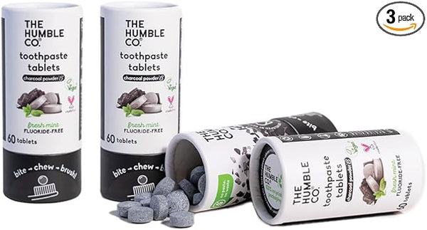 Toothpaste tablets fluoride-free Charcoal 3 pack - humble-usa