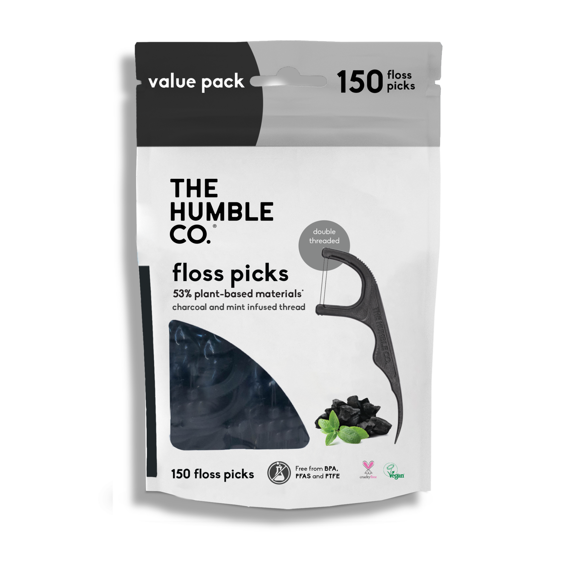 Eco Floss Picks | Charcoal | The Humble Co.