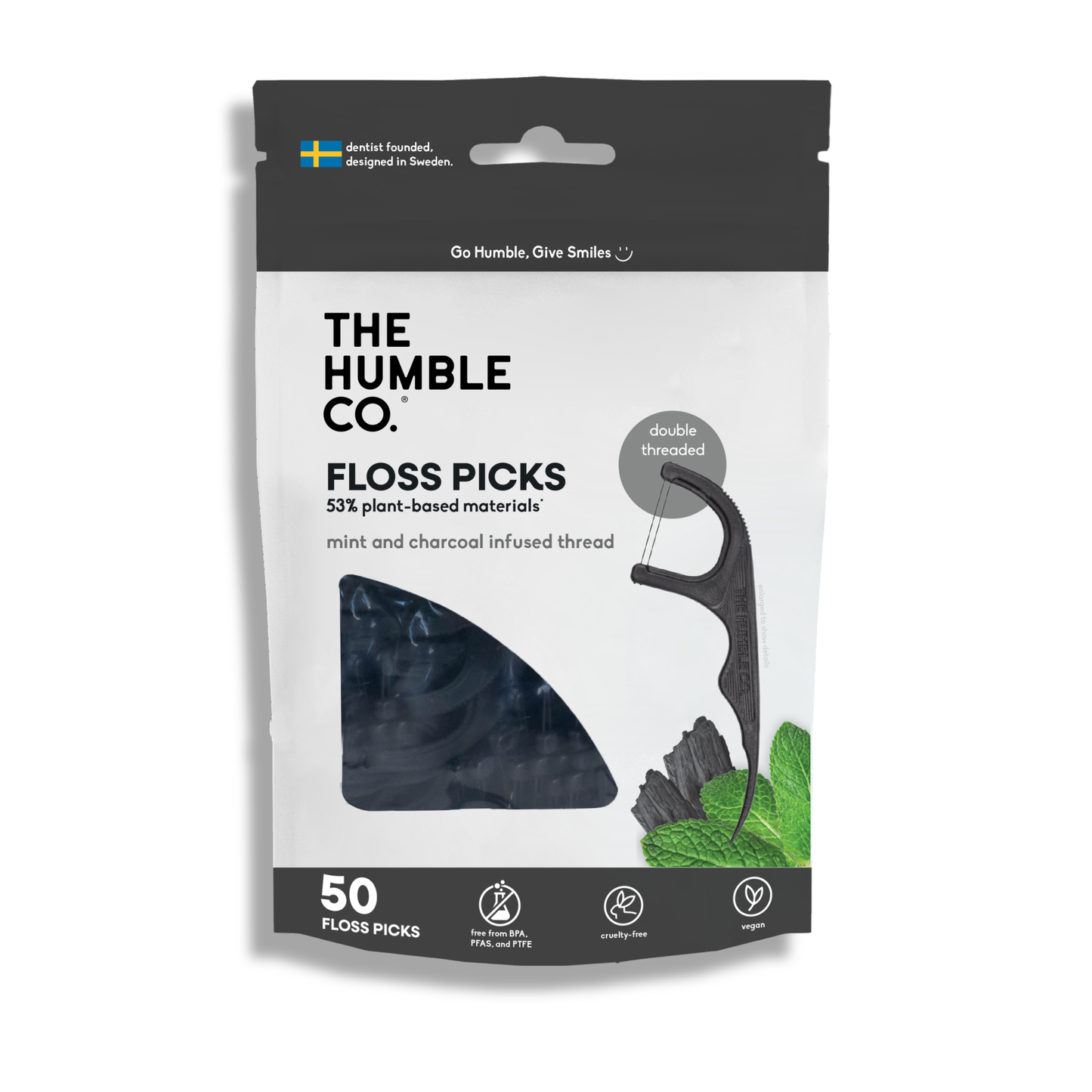 Plant-based Floss Picks - Charcoal (50 pcs)