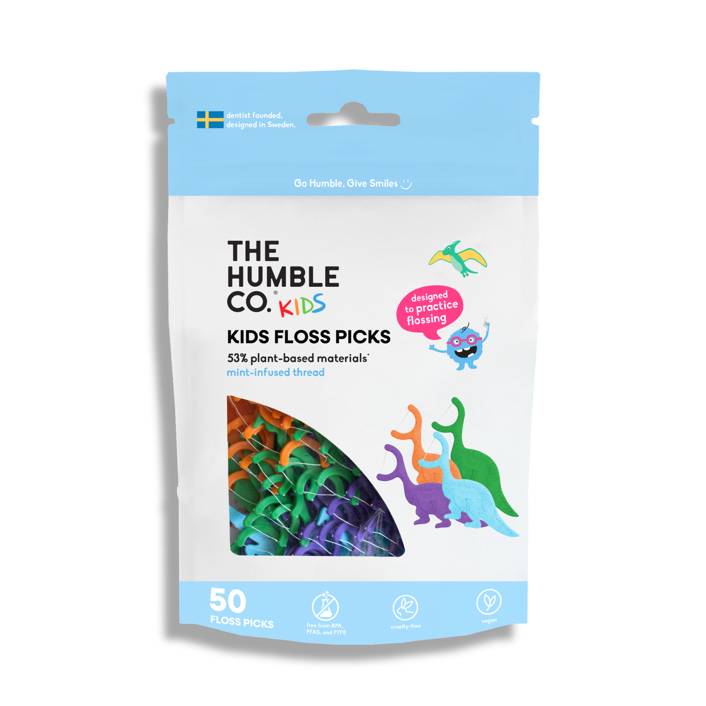 Plant-based Floss Picks - Kids Mint (50 pcs)