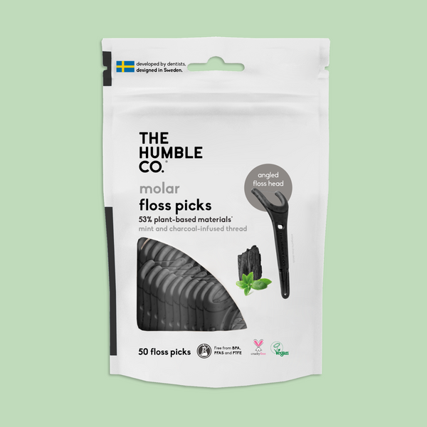Plant-based Floss Picks - Grip Handle - Charcoal (50 pcs)