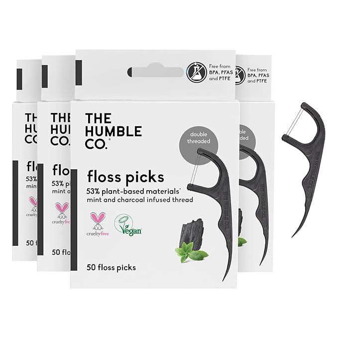 Plant-based Floss Picks - Charcoal Double Thread (200 pcs)