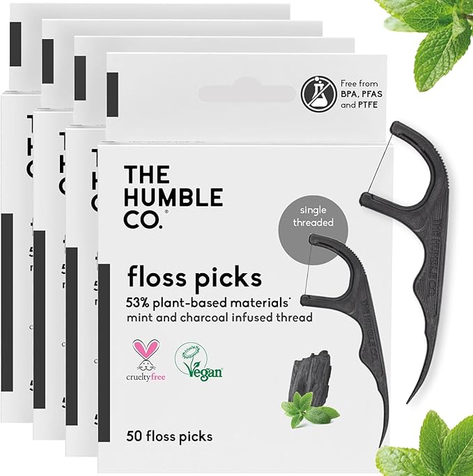 Plant-based Floss Picks - Charcoal Single Thread (200 pcs)