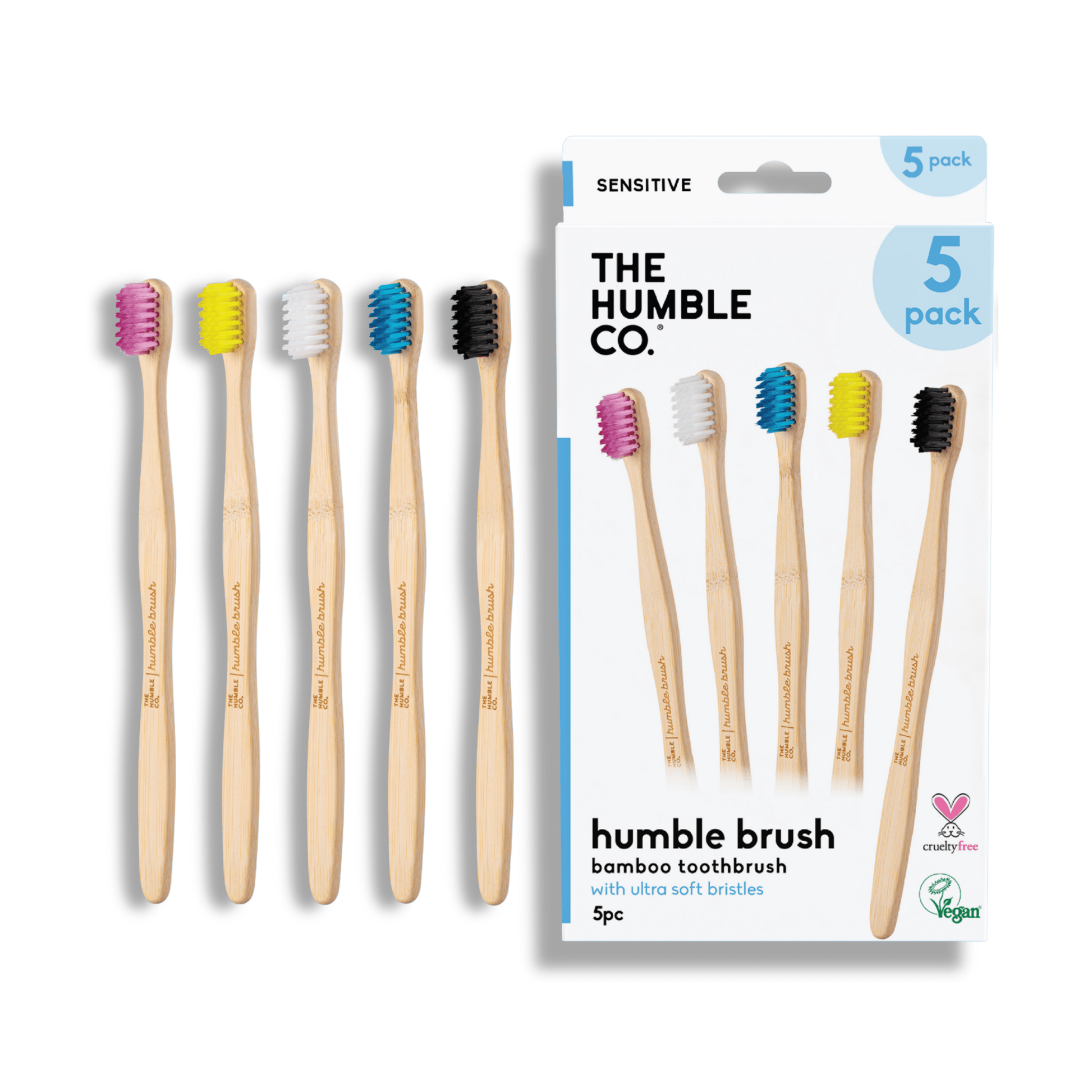 Family Pack - Bamboo toothbrush Flat Curved Adult – Ultra Soft - 5 - pack - humble - usa
