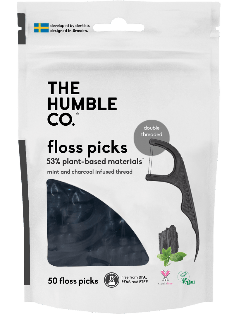 Plant - based Floss Picks - Charcoal (50 pcs) - humble - usa