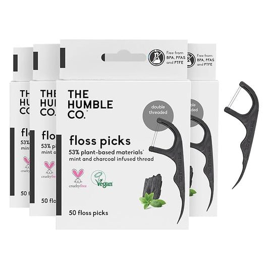 Plant - based Floss Picks - Charcoal Double Thread (200 pcs) - humble - usa