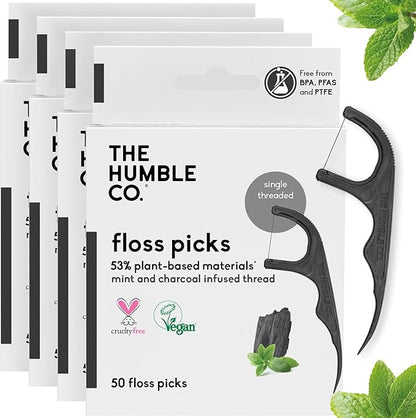 Plant - based Floss Picks - Charcoal Single Thread (200 pcs) - humble - usa