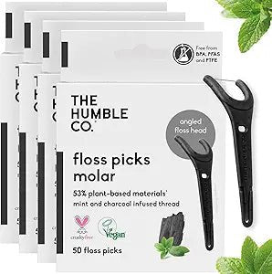 Plant - based Floss Picks - Grip Handle - Charcoal (200 pcs) - humble - usa