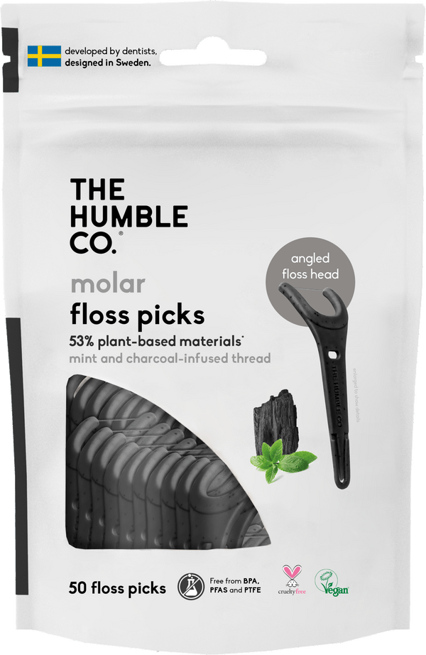 Plant - based Floss Picks - Grip Handle - Charcoal (50 pcs) - humble - usa