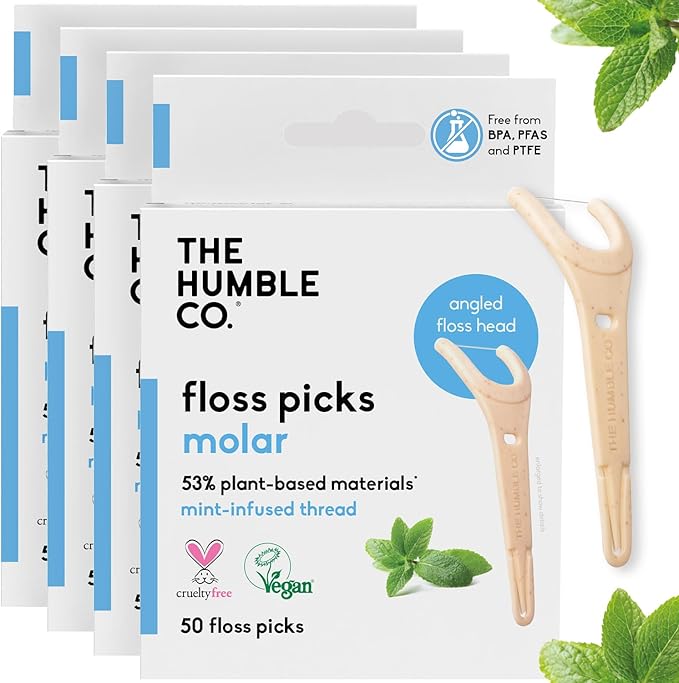 Plant - based Floss Picks - Grip Handle - Mint (200 pcs) - humble - usa