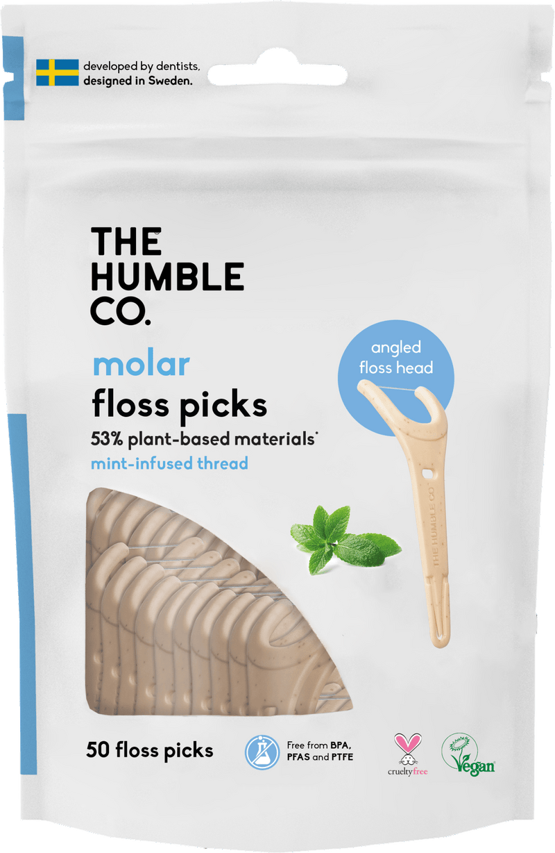 Plant - based Floss Picks - Grip Handle - Mint (50 pcs) - humble - usa