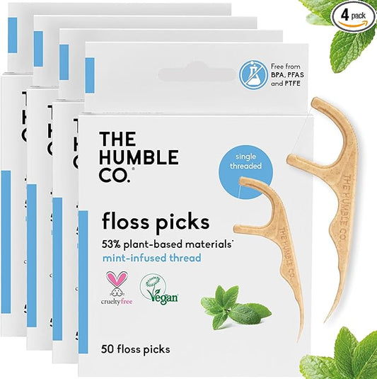 Plant - based Floss Picks - Mint Single Thread (200 pcs) - humble - usa
