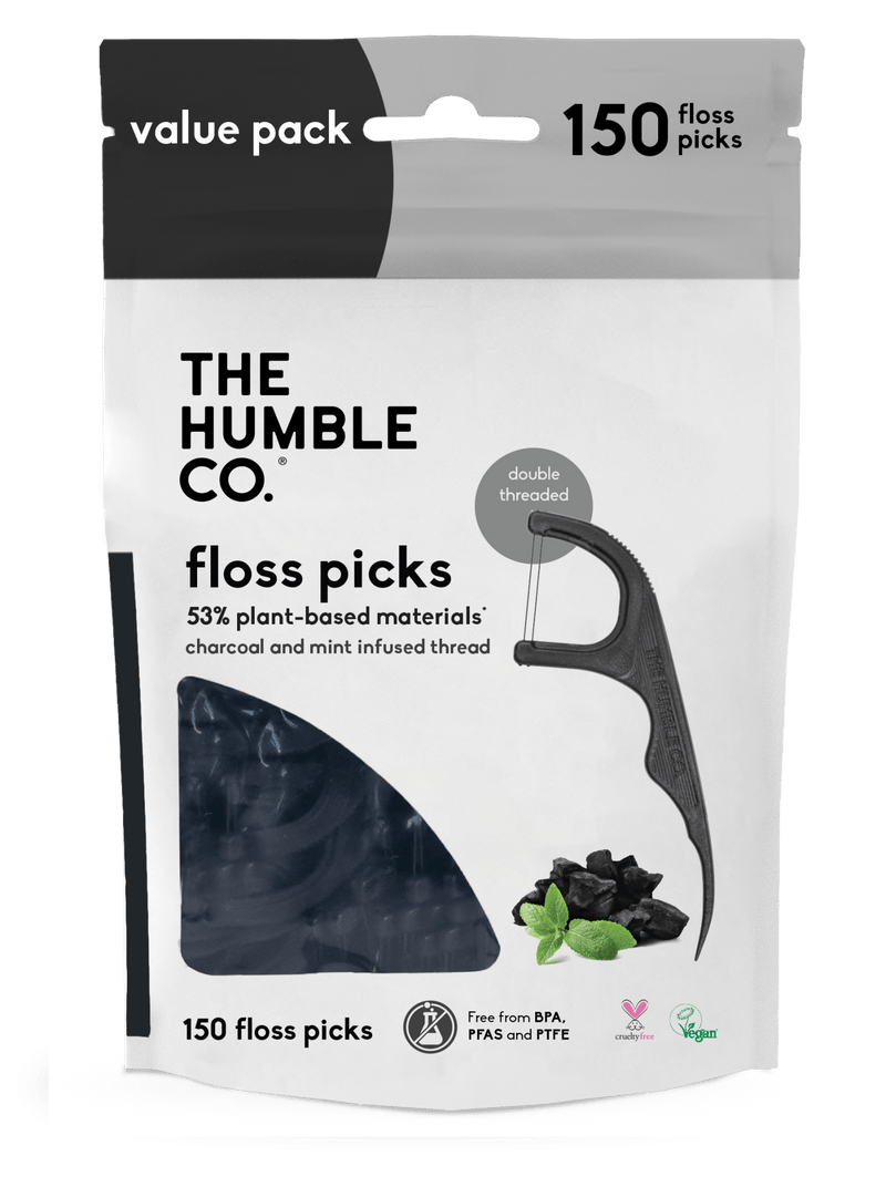 Plant - based Humble Floss Picks - Charcoal (150 pcs) - humble - usa