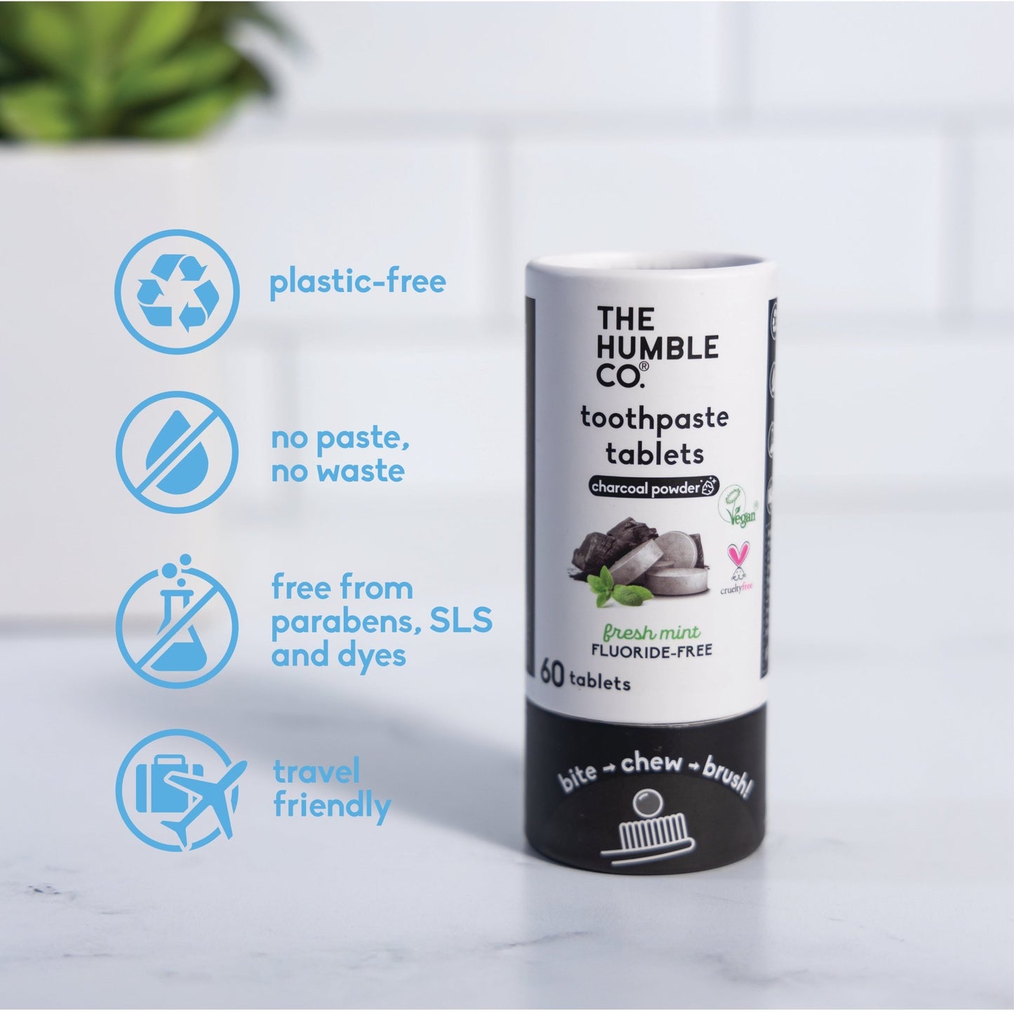 Toothpaste tablets fluoride - free Charcoal - humble - usa