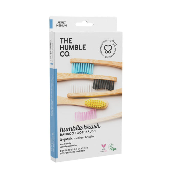 Family Pack - Bamboo toothbrush Flat Curved Adult – Medium - 5-pack - humble-usa
