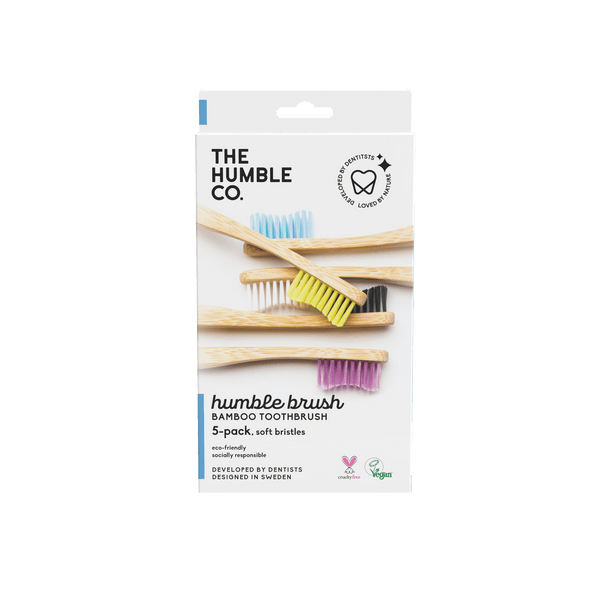 Family Pack - Bamboo toothbrush Flat Curved Adult – Soft - 5-pack - humble-usa