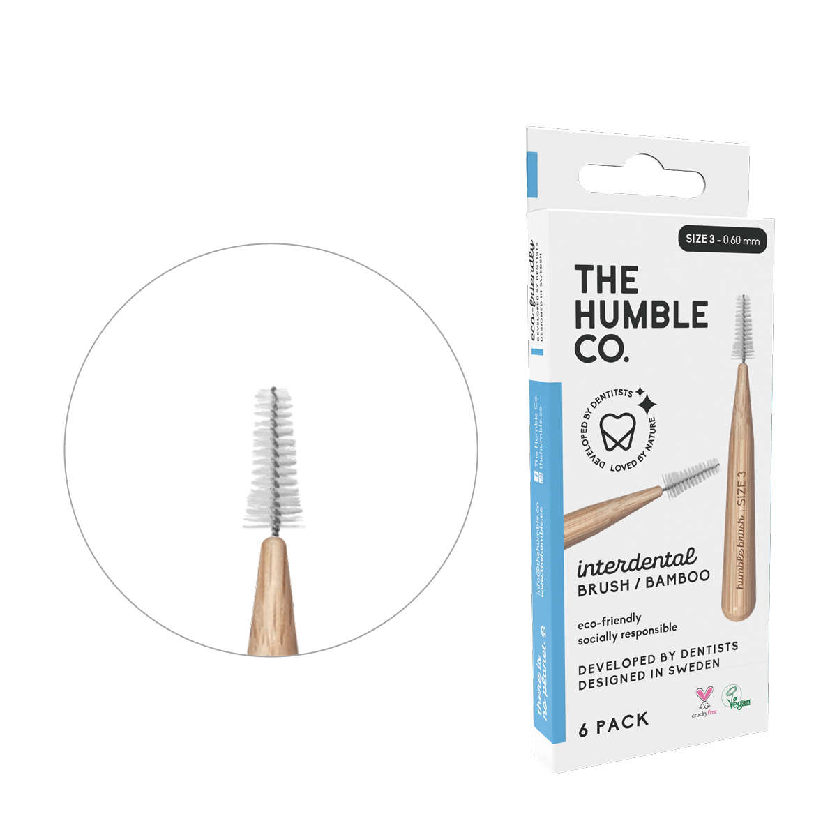 Interdental Brush Bamboo - Blue 6-P (SIZE 3 - 0,6 mm) - humble-usa