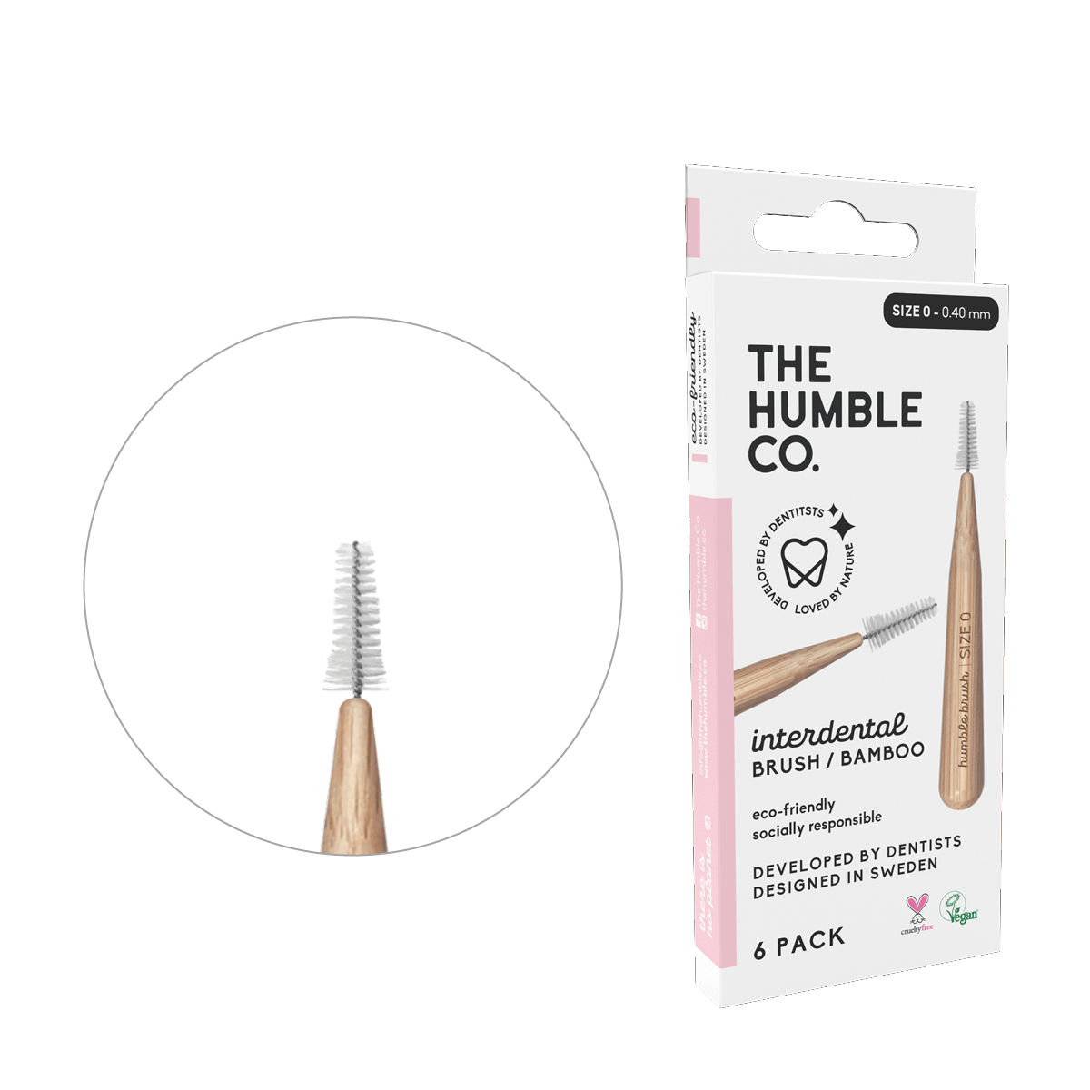 Interdental Brush Bamboo - Pink 6-P (SIZE 0 - 0,4 mm) - humble-usa