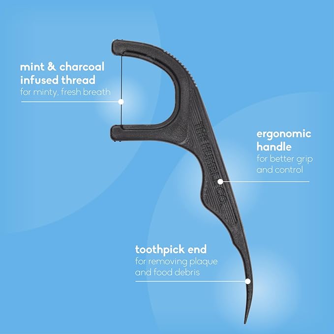 Plant-based Floss Picks - Charcoal Single Thread (200 pcs) - humble-usa